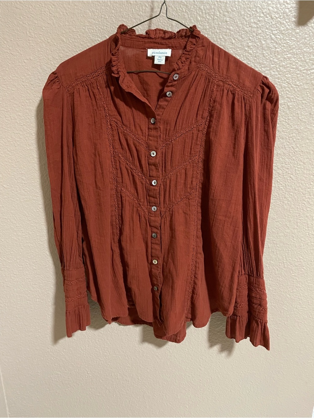 Sundance Rust Button-Front Ruffle Collar Blouse